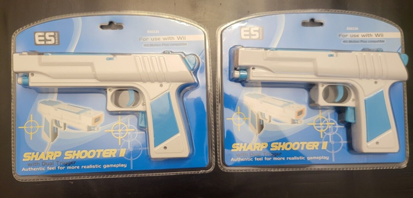 Two ES interactive Sharp Shooter 2 With Dual Trigger For Wii ES6326 New Sealed