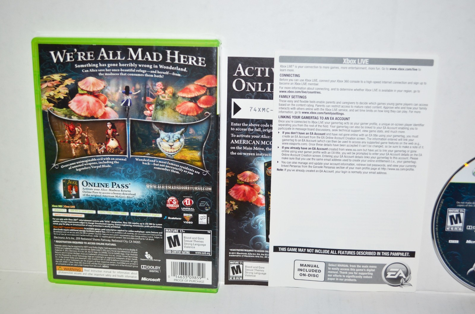 Alice: Madness Returns (Microsoft Xbox 360, 2011) DLC Pass Video Game CIB NM🔥