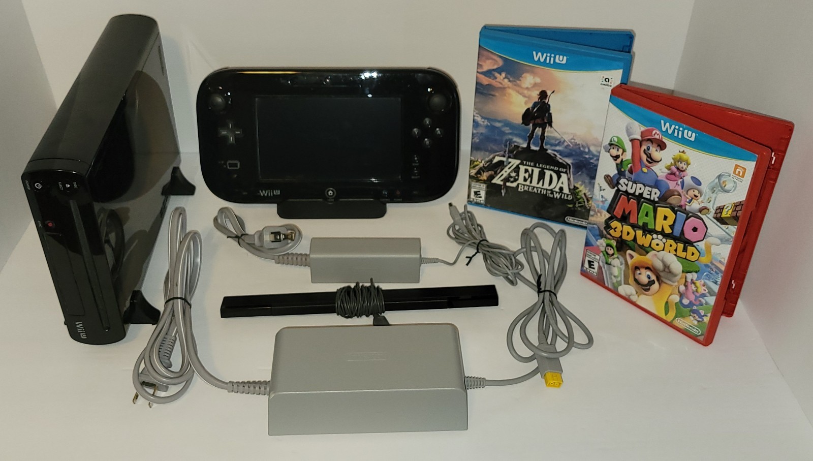 Nintendo Wii U 32GB Black Console Bundle – GamePad, Zelda BOTW, Mario 3D World