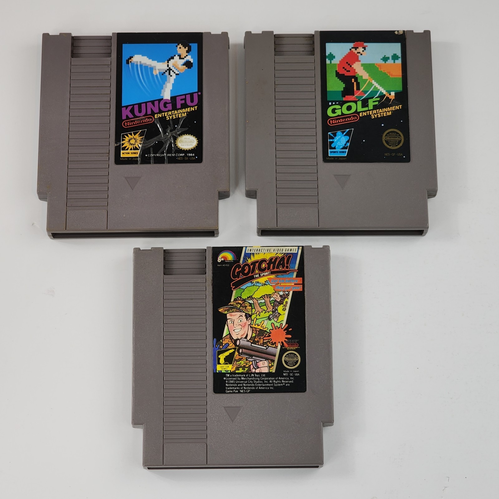 NES 3 Game Lot: Kung Fu – Golf – Gotcha The Sport (Nintendo, 1985) Tested