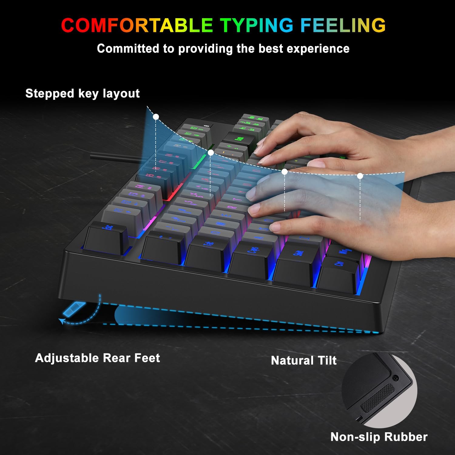BlueFinger RGB 87 Keys Gaming Keyboard and Backlit Mouse Wired, Black & Gray