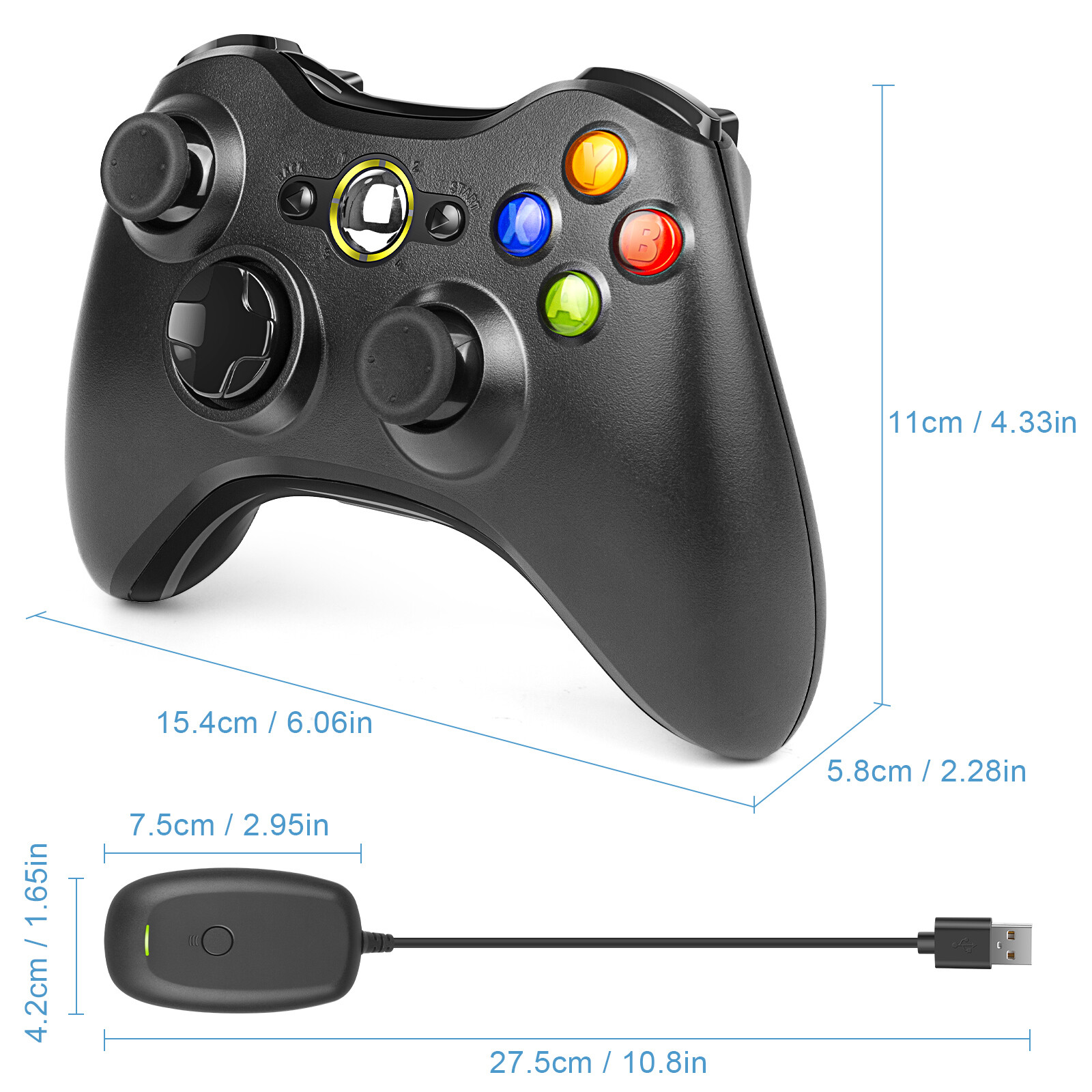 Wireless Wired Controller Gamepad for Microsoft XBOX 360 PC WIN & Battery Pack