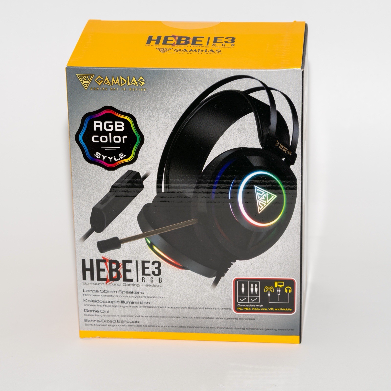 Gamdias HEBE E3 RGB Surround Sound Gaming Headset 50mm Drivers New