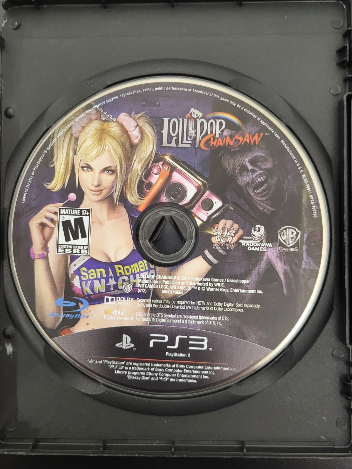 WB Games Lollipop Chainsaw Sony PlayStation 3 PS3 2012 M Mature Disc only!
