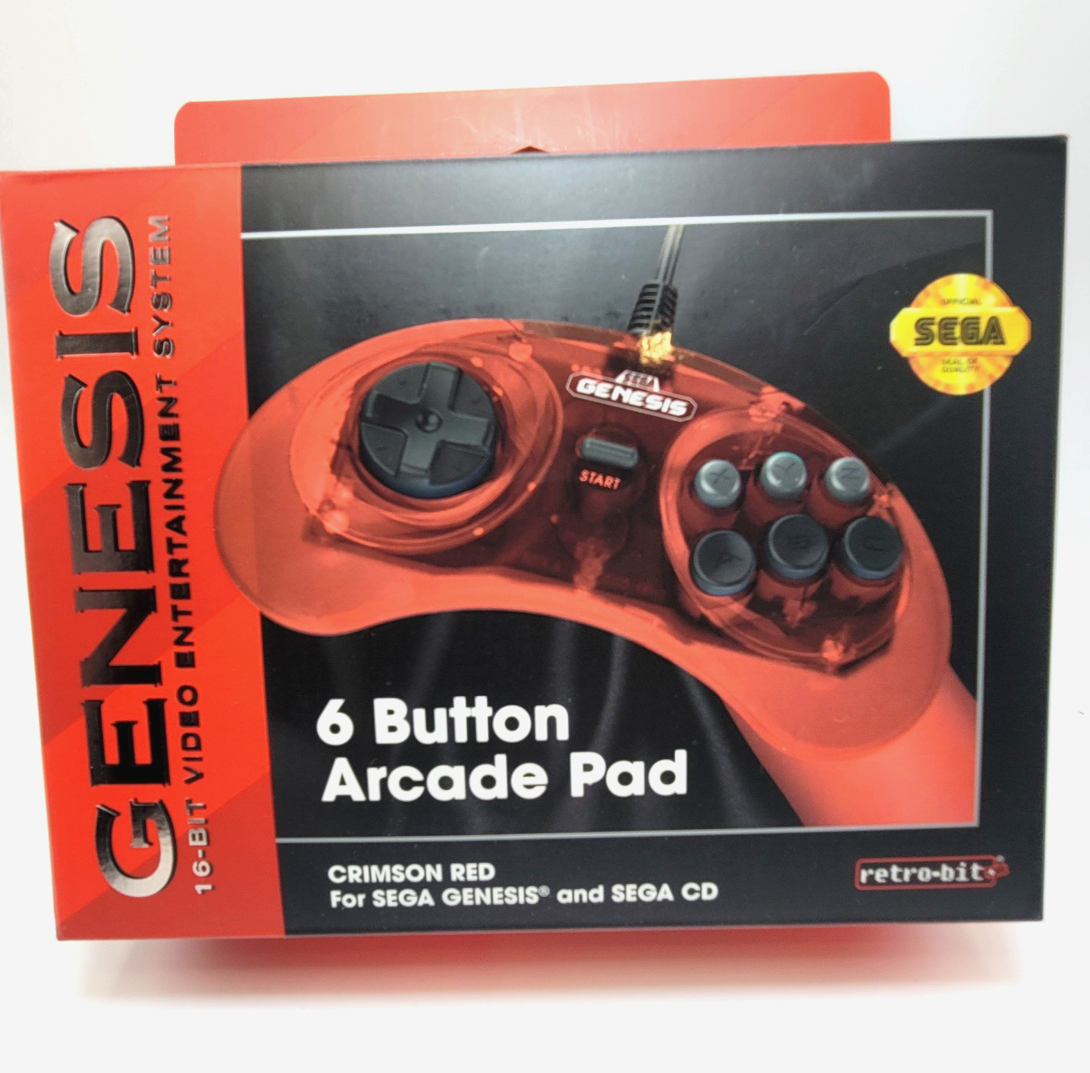 Retro-Bit Official Sega Genesis 6-Button Controller Pad for Sega Genesis – Red