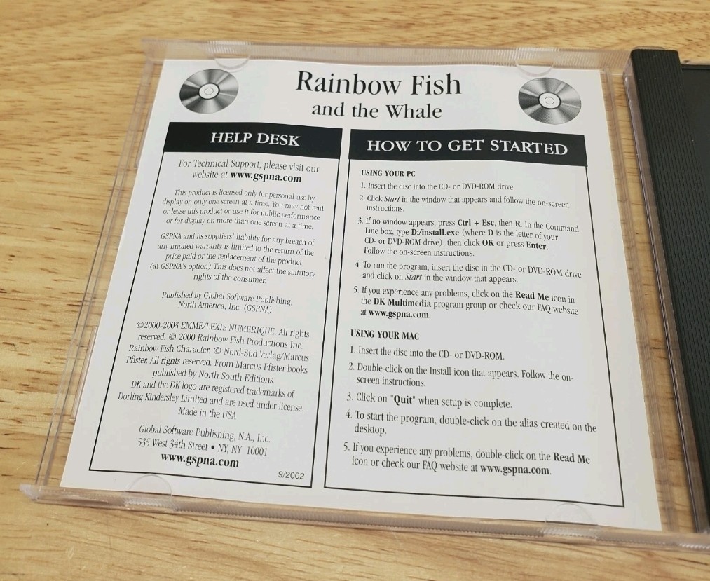 2003 DK Rainbow Fish And The Whale PC Game CD Rom 3-7