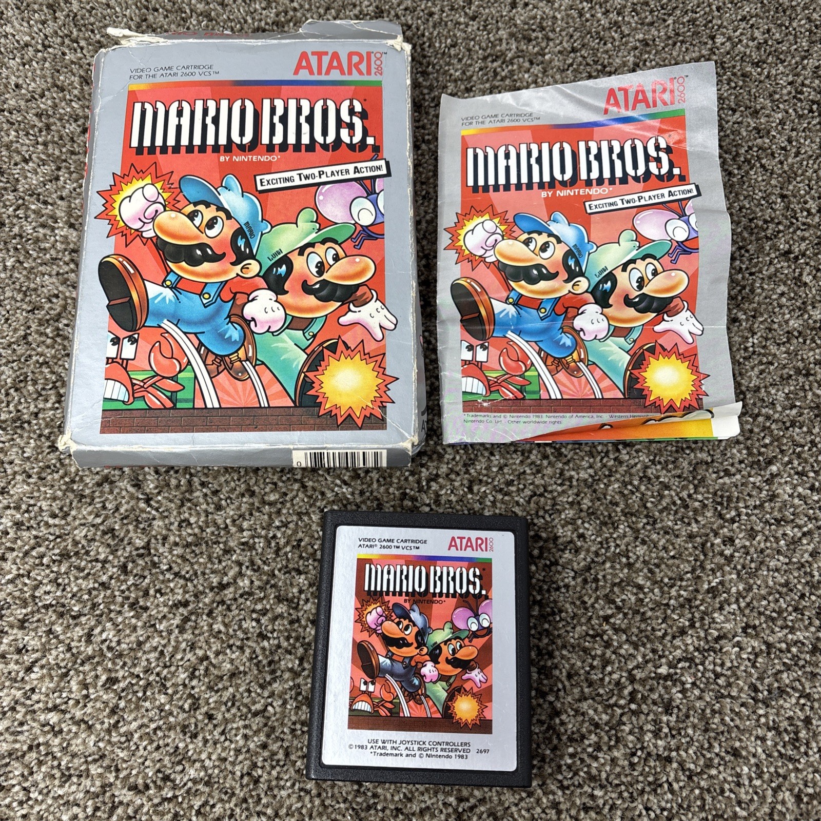Mario Bros. (Atari 2600, 1983) Cartridge, Manual And Box Complete CIB Tested