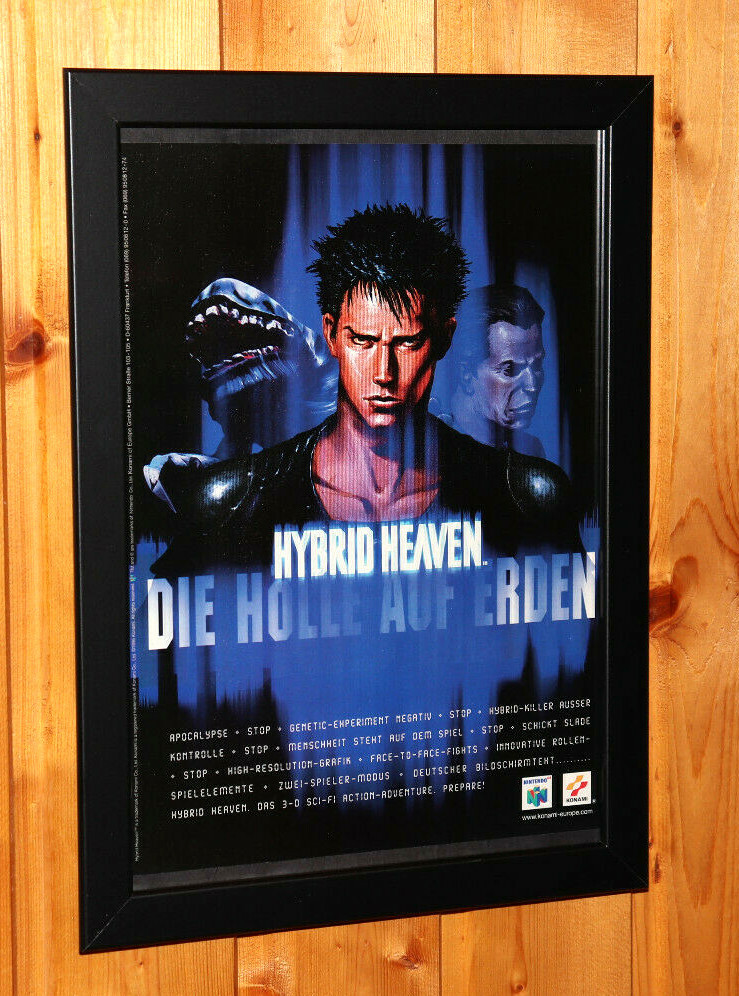 1999 Hybrid Heaven Rare Small Poster / Vintage Ad Page Framed Konami Nintendo 64