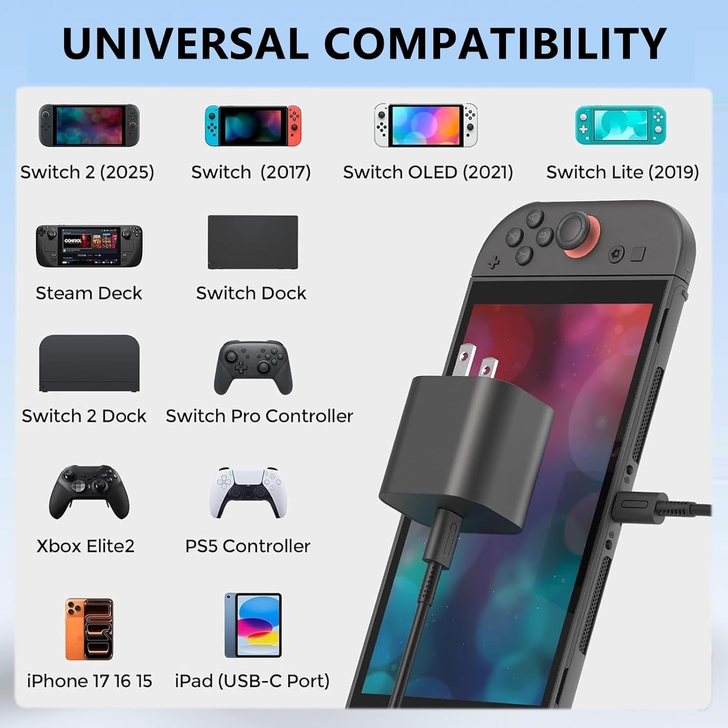 20V 3A Fast Charging Adapter with 5ft USB-C Cable for Ultimate Gaming