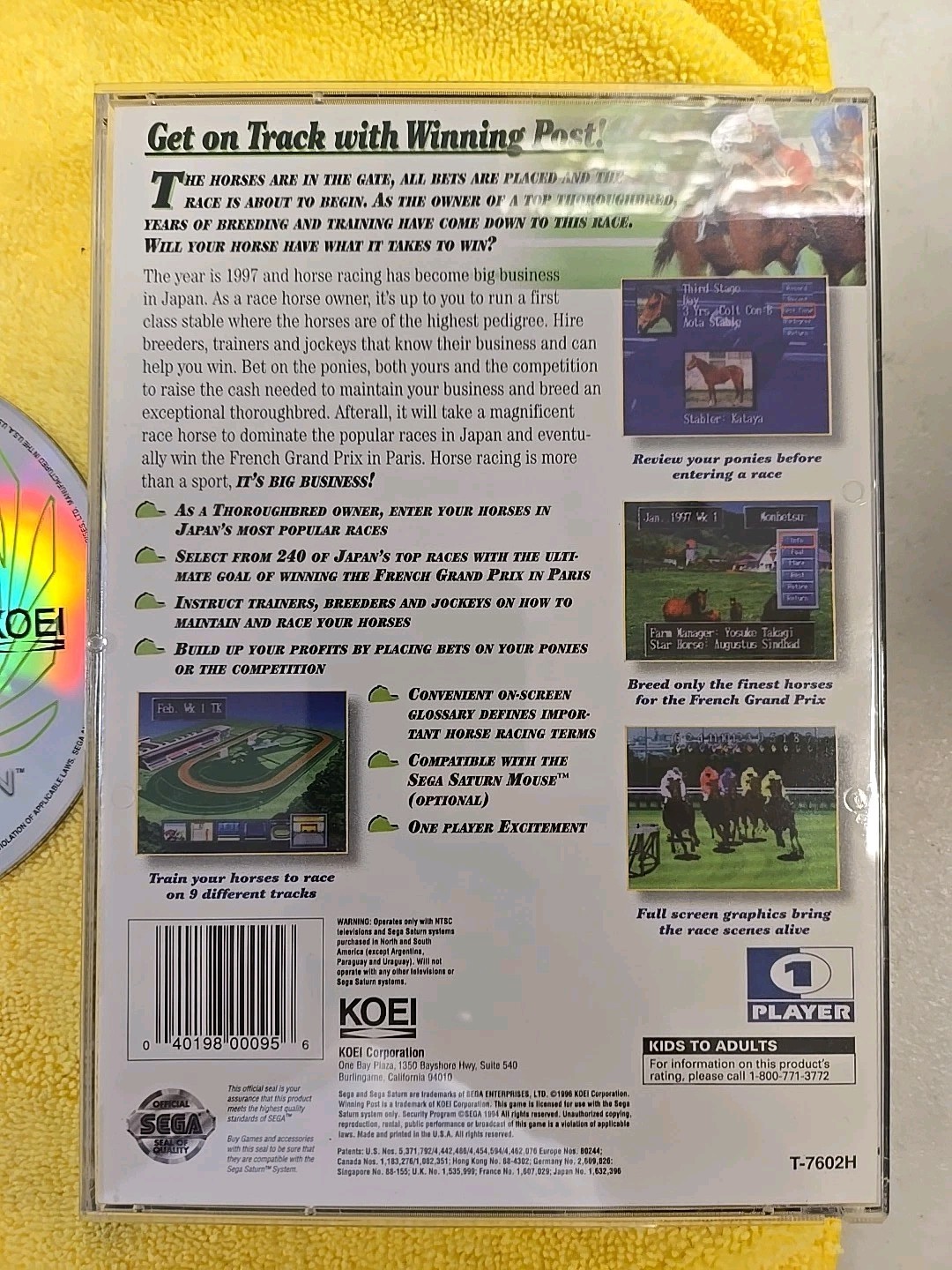 Winning Post (Sega Saturn, 1996). CIB. Tested. New case. No warranty card.