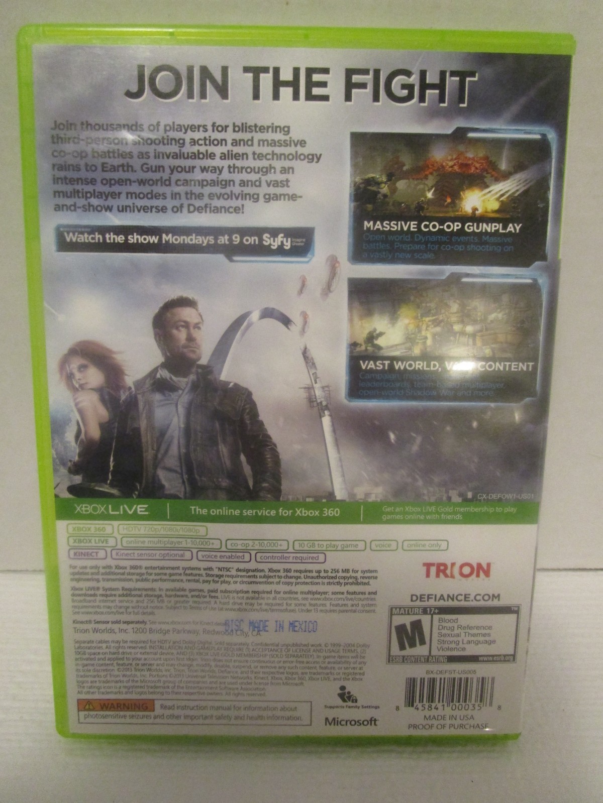 Defiance (Xbox 360) Rated M Complete with Manual by TRION Video Game