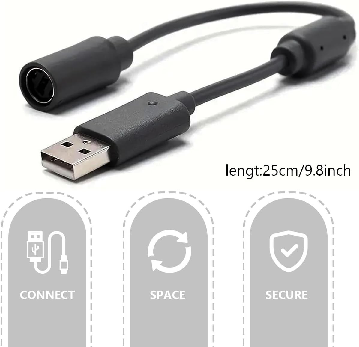 Replacement Dongle USB Breakaway Cable for Xbox 360 Black