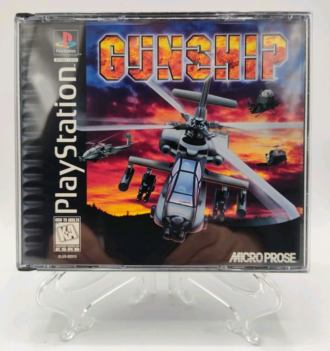 Gunship (PS1, 1996) *CIB w/ Reg Card + Case Protector* NM* Black Label* Tested!