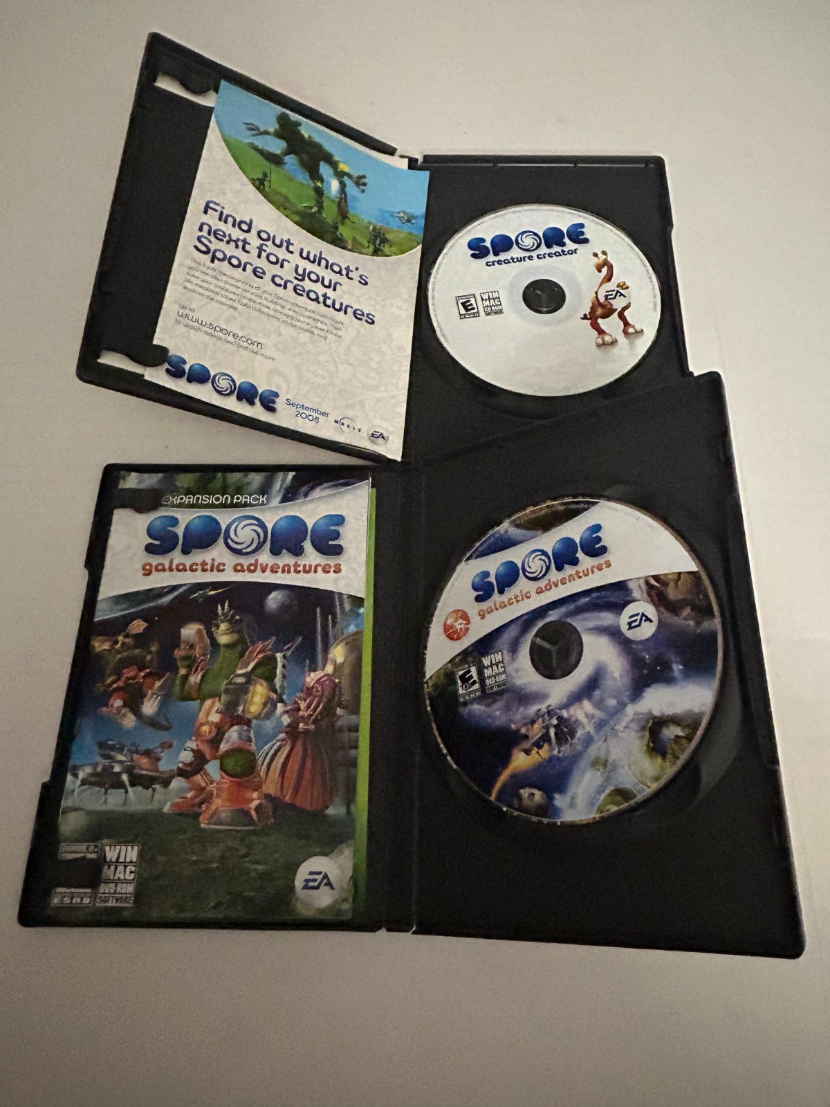 Spore Creature Creator & Galactic Adventures Expansions PC Game Lot CIB