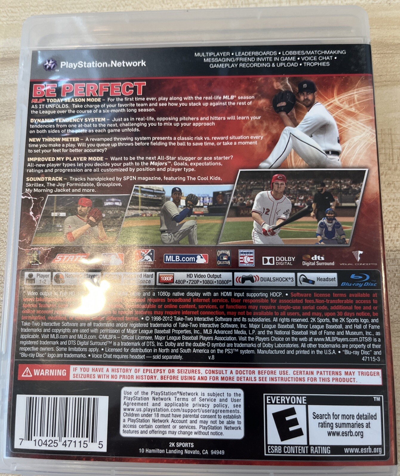 Major League Baseball 2K 12 PS3 Game + Case + Inserts