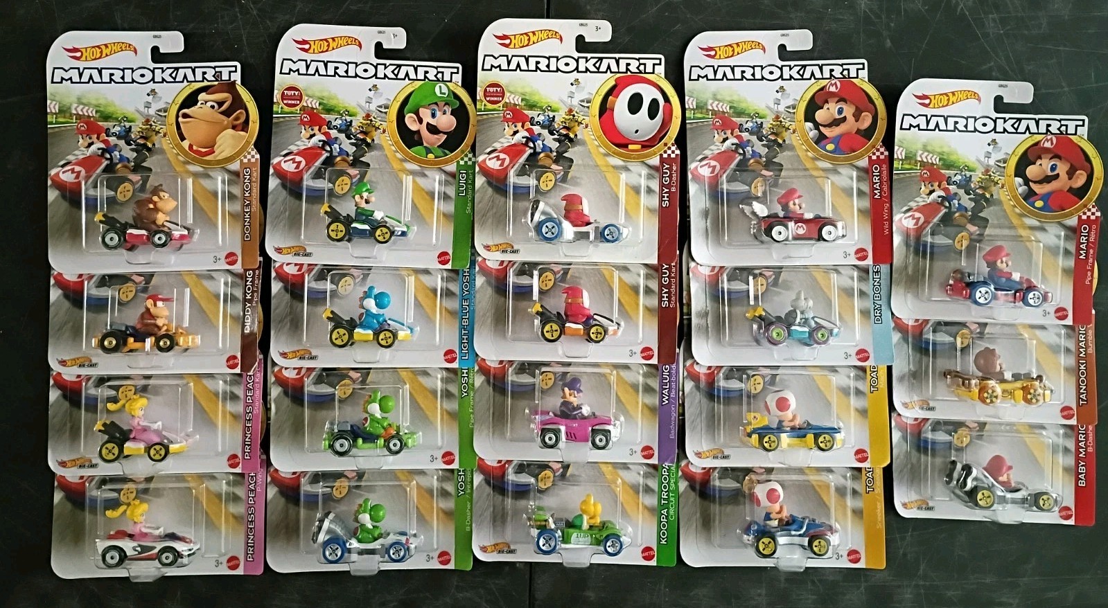 19-PK SUPER MARIO KART Hot Wheels Lot Dry Bones Waluigi Tanooki Peach Luigi Toad