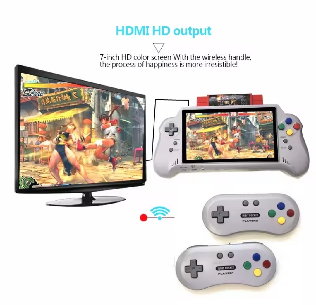 NEW 16-Bit NINTENDO SNES Compatible Handheld Console 7″ LCD HD Output w/ 2
