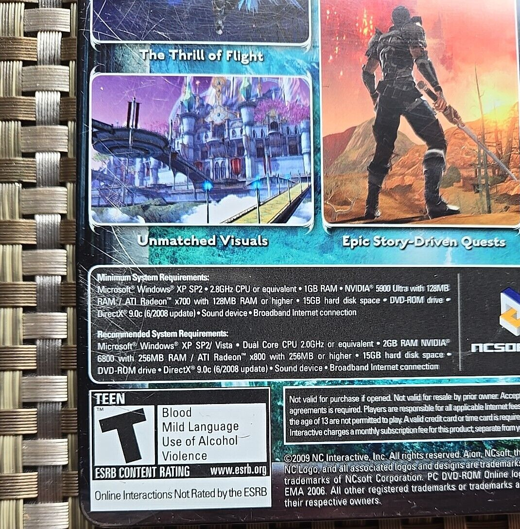 Aion PC DVD-Rom Software 2009 2-Disc Steelbook Edition Game w/Quick Reference P