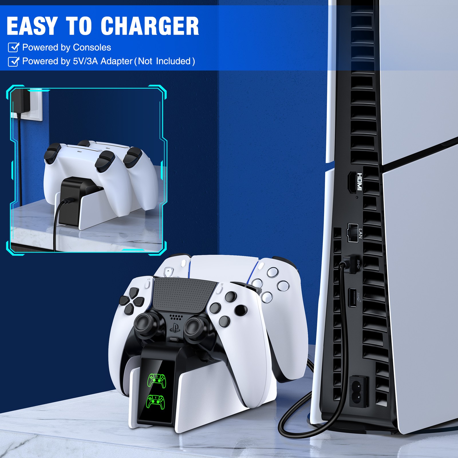 Hanging Wall Mount Shelf Holder for Playstation 5 Slim Console Charging Station