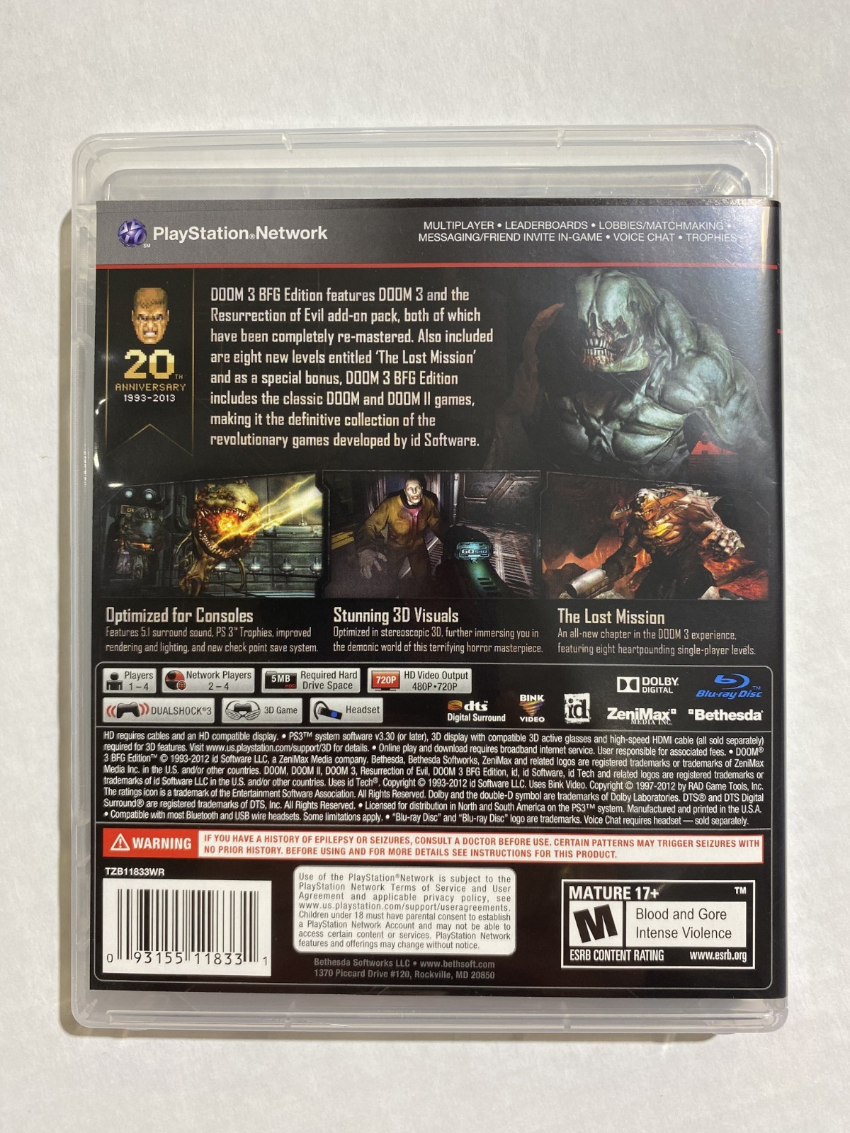 Doom 3 – BFG Edition (Sony PlayStation 3, 2012) CIB Tested Free Shipping