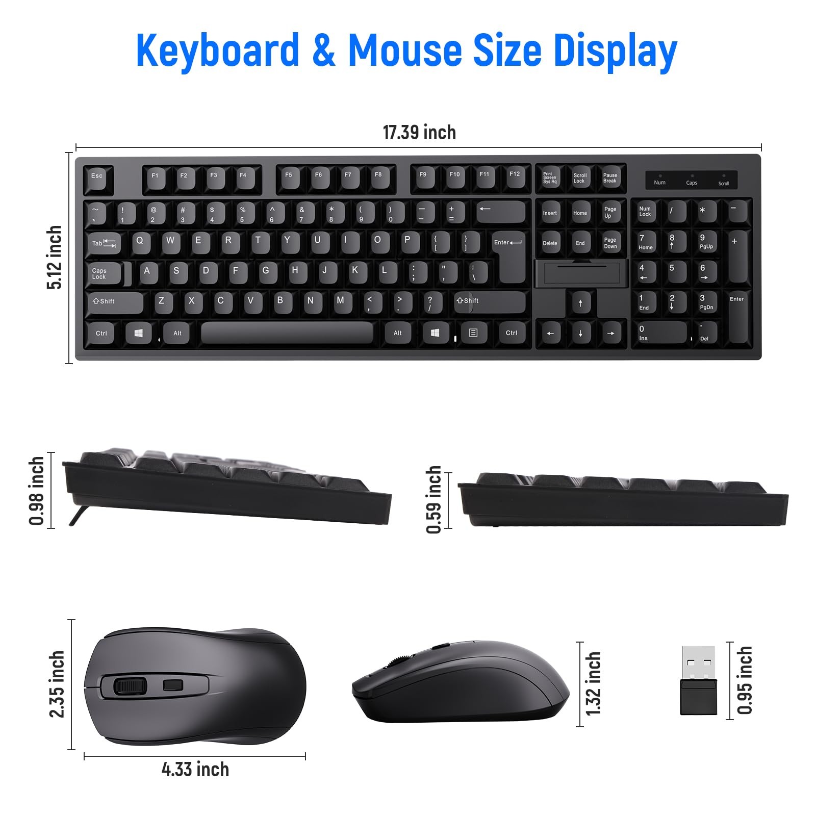 Wireless Keyboard and Mouse Combo-Full Size QWERTY Layout 2.4G Stereo black