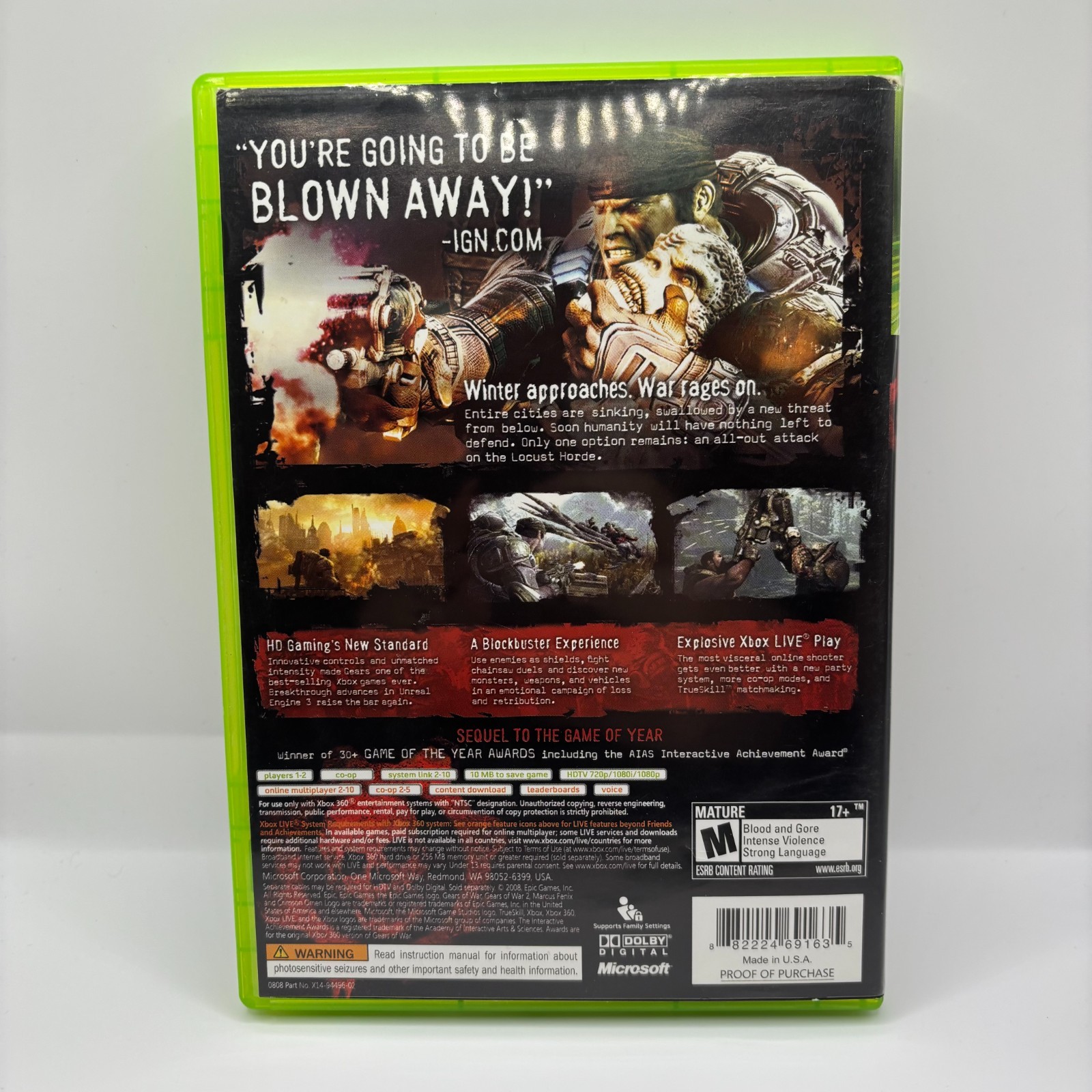 GEARS OF WAR 2 (Microsoft Xbox 360) Complete In Box CIB