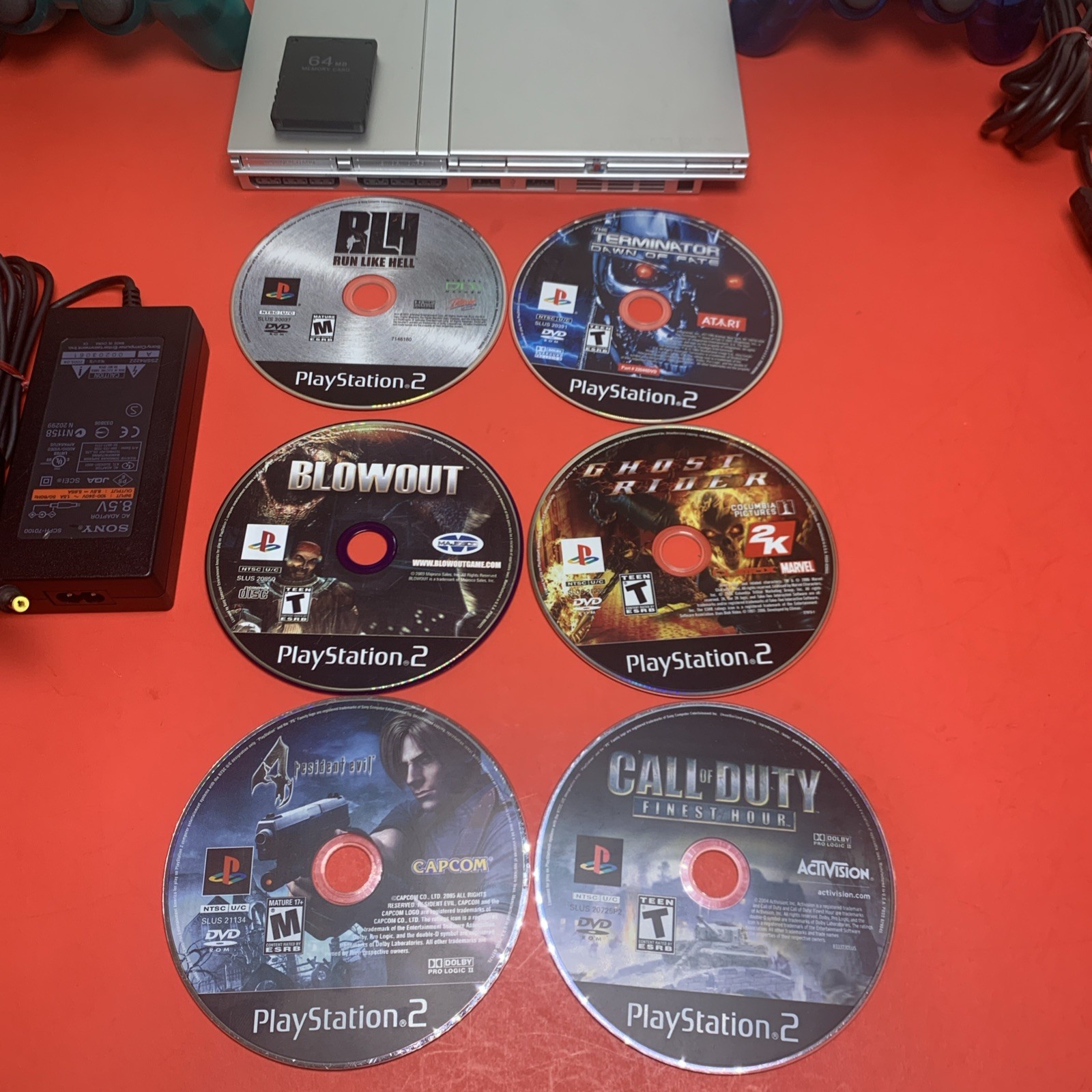 PlayStation 2 Slim Console 6 Games 2 Dual Shock 2 Controllers & 64MB Memory Card