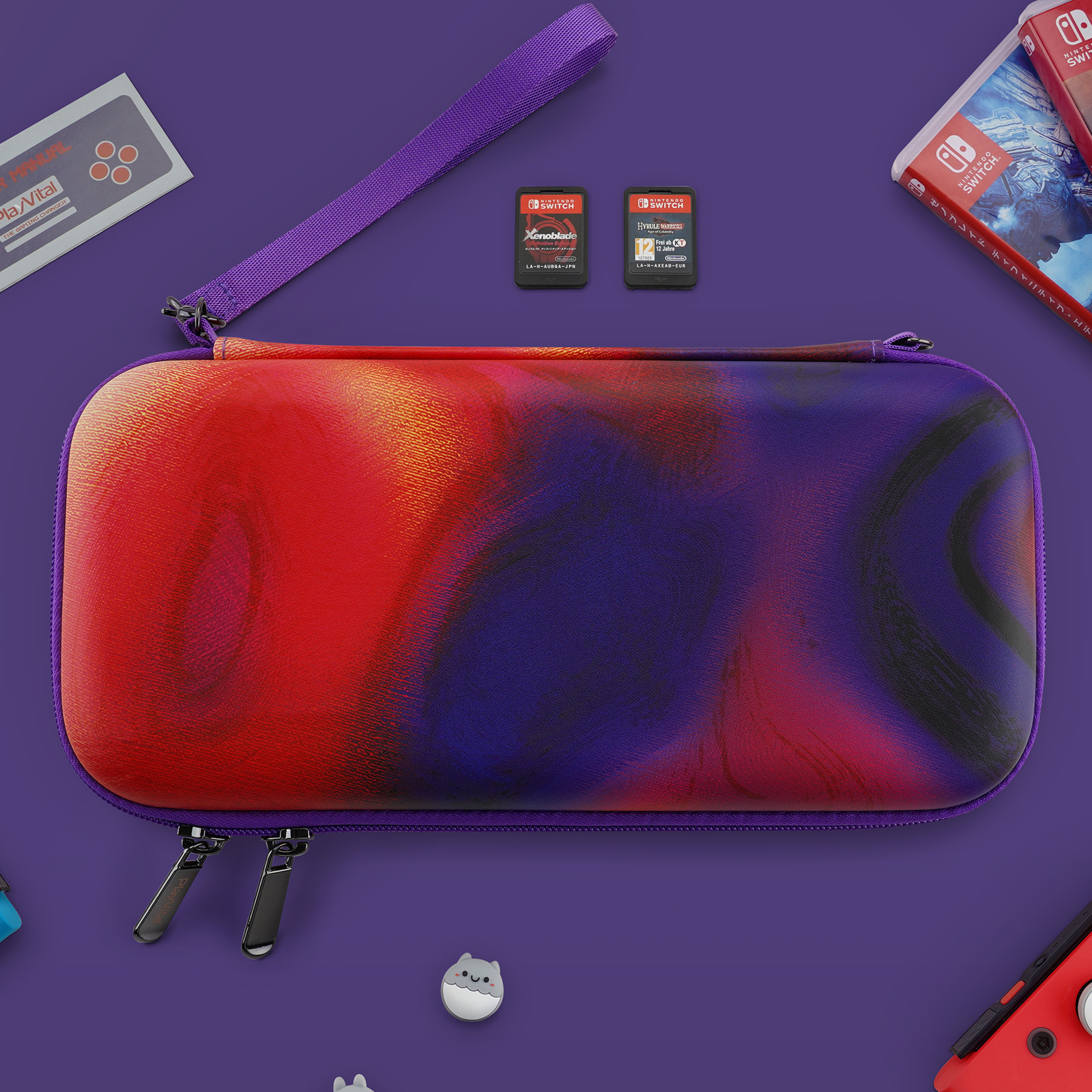 PlayVital Carrying Case for Nintendo Switch & Switch OLED Purple Red Swirl