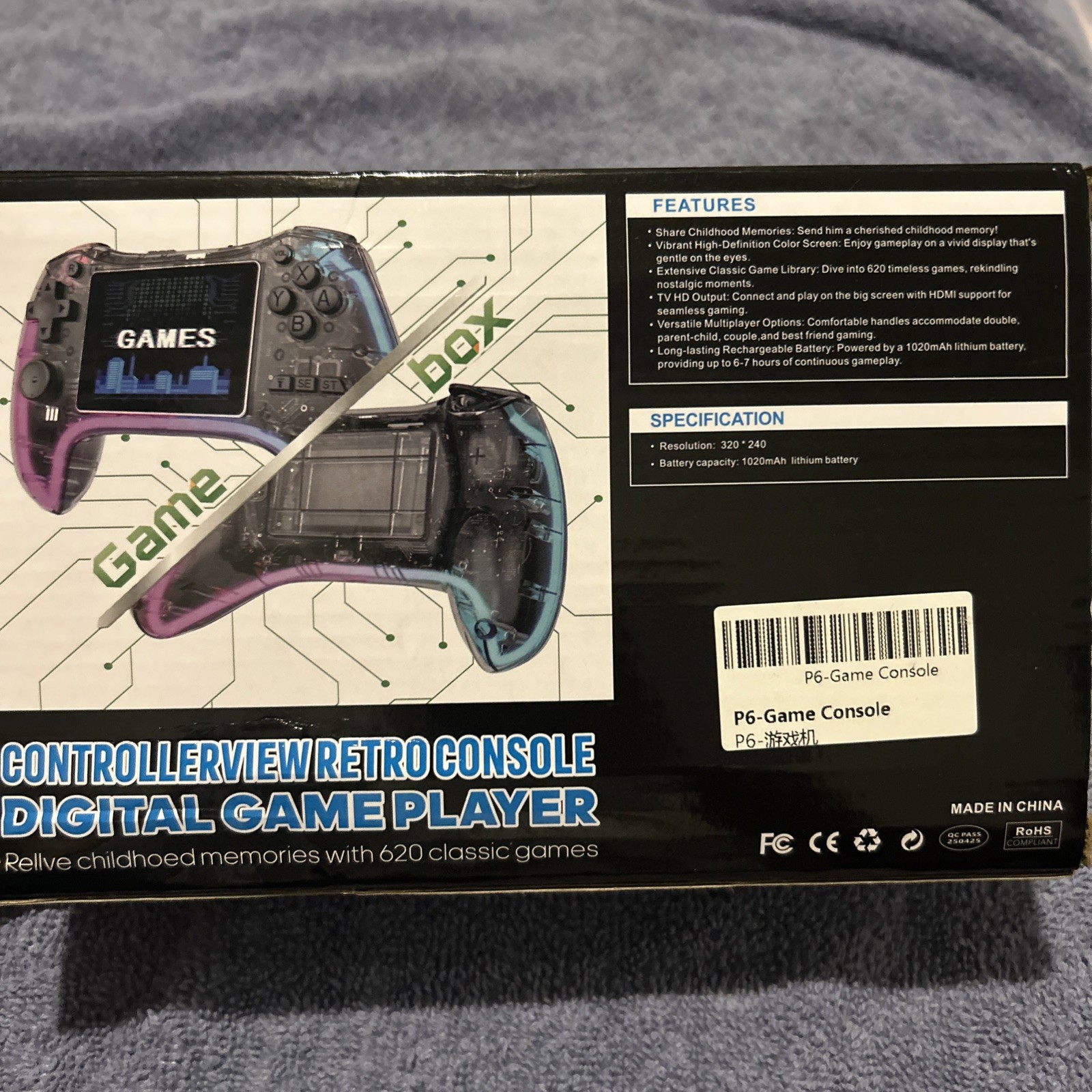 Controllerview P6 Handheld Game System, Built-in Games, USB-C, Black