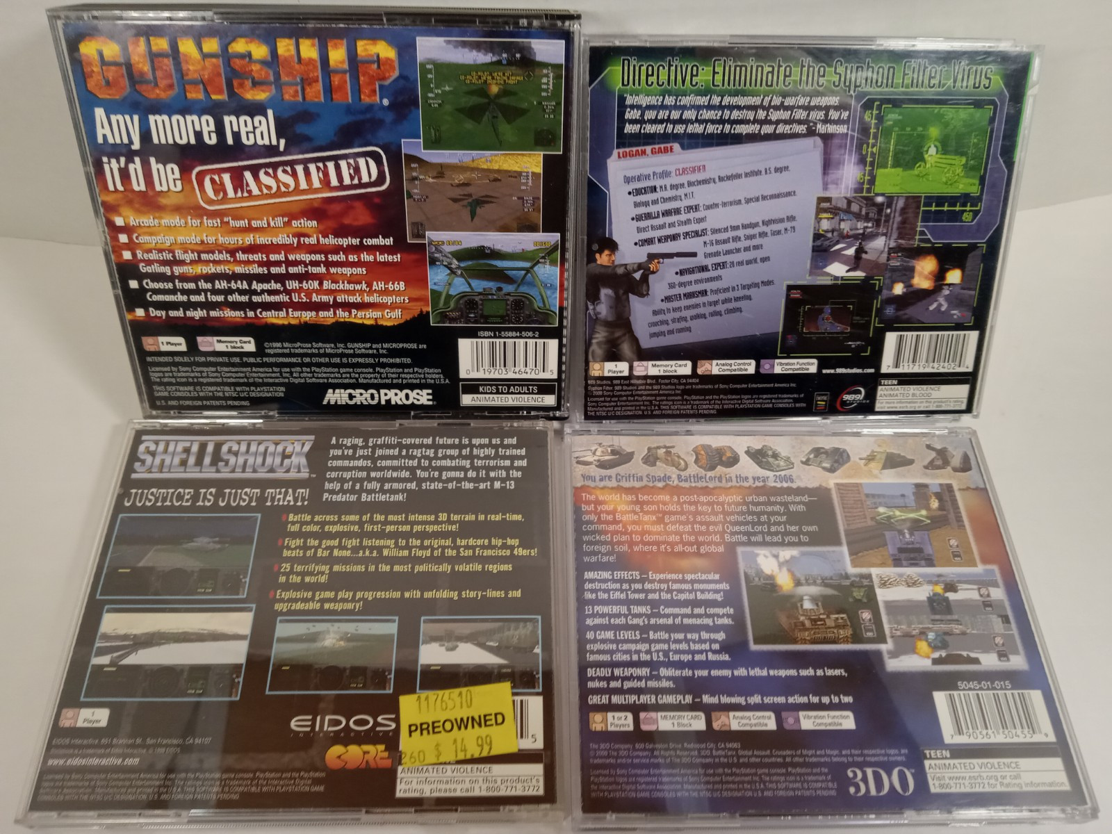 PS1 Lot CIB (Gunship, Shellshock, BattleTanx, Siphon Filter)