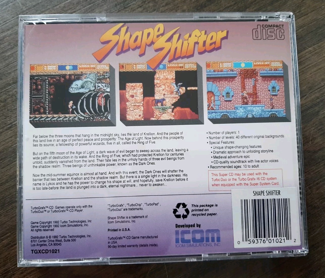 Shape Shifter for TurboGraFX 16 CD or TurboDUO Complete Authentic