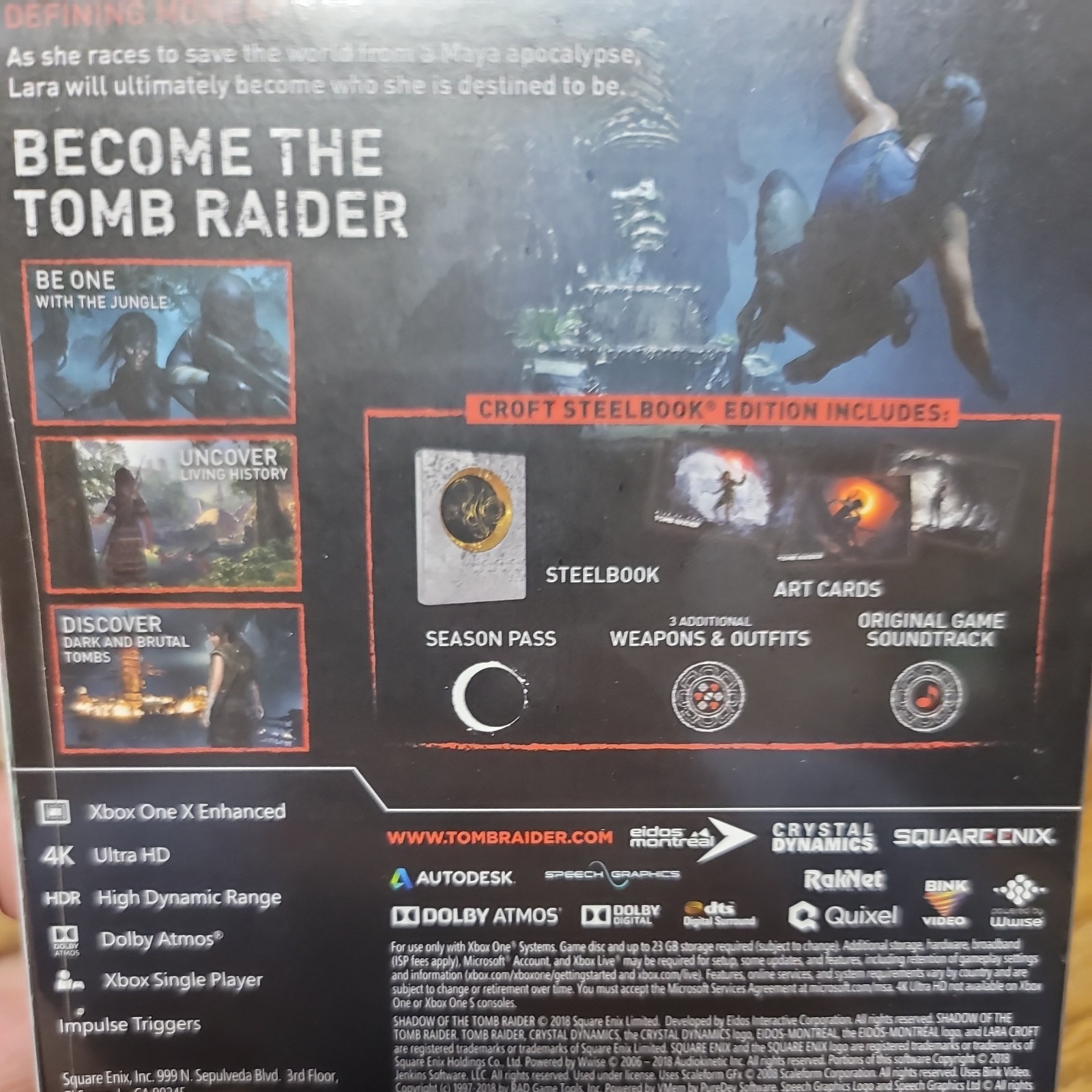 BRAND NEW Shadow Of The Tomb Raider SteelBook Edition Microsoft Xbox One SEALED