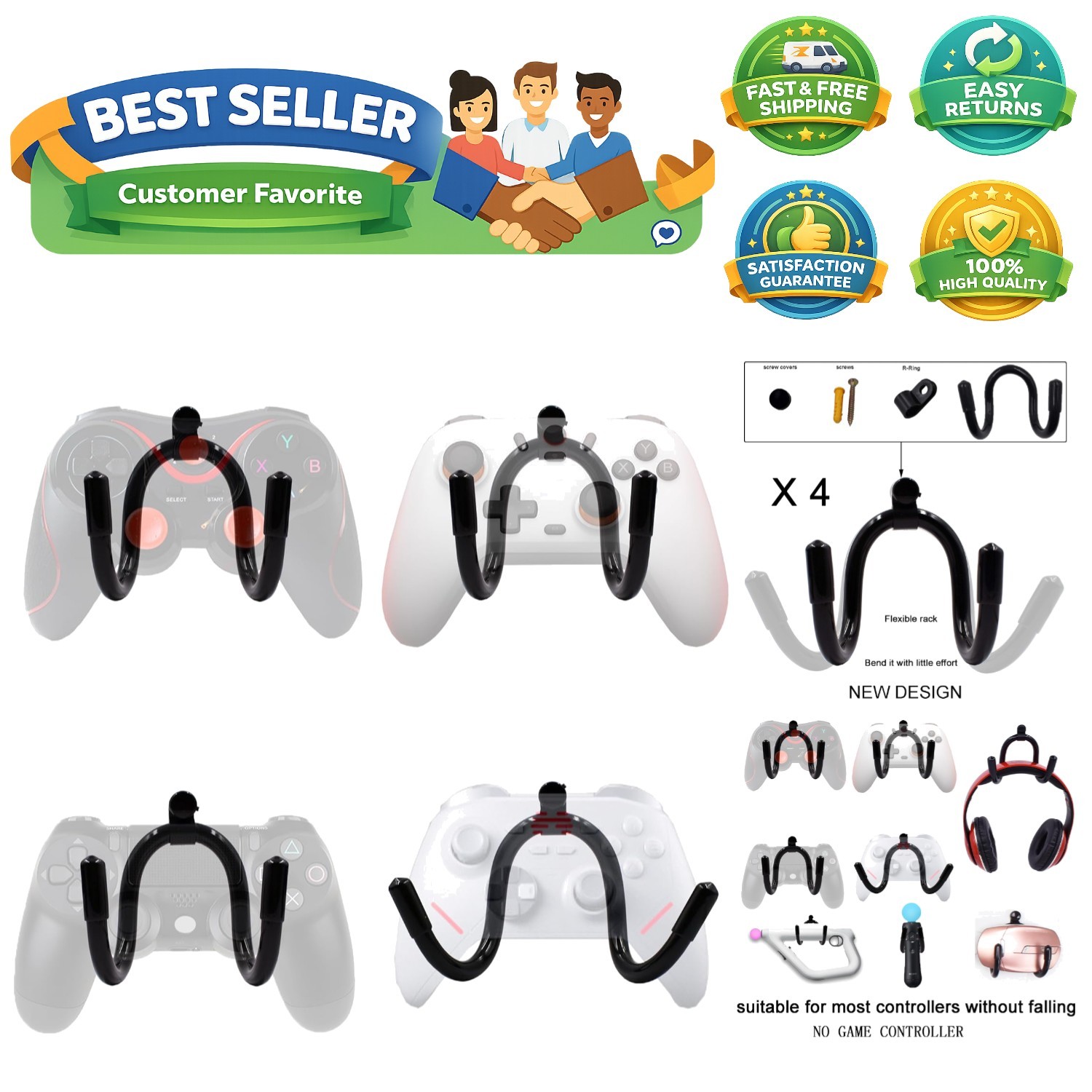 Universal Game Controller Organizer Wall Rack Wall Mount Wall Clip Wall Hange…