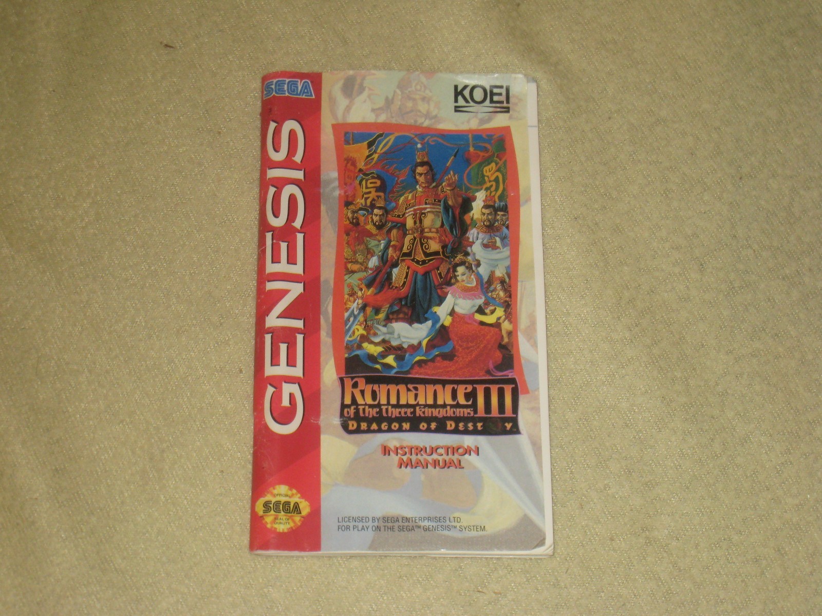 Romance III: Dragon Complete (No Map) for Sega Genesis. Authentic. Clean/Test.