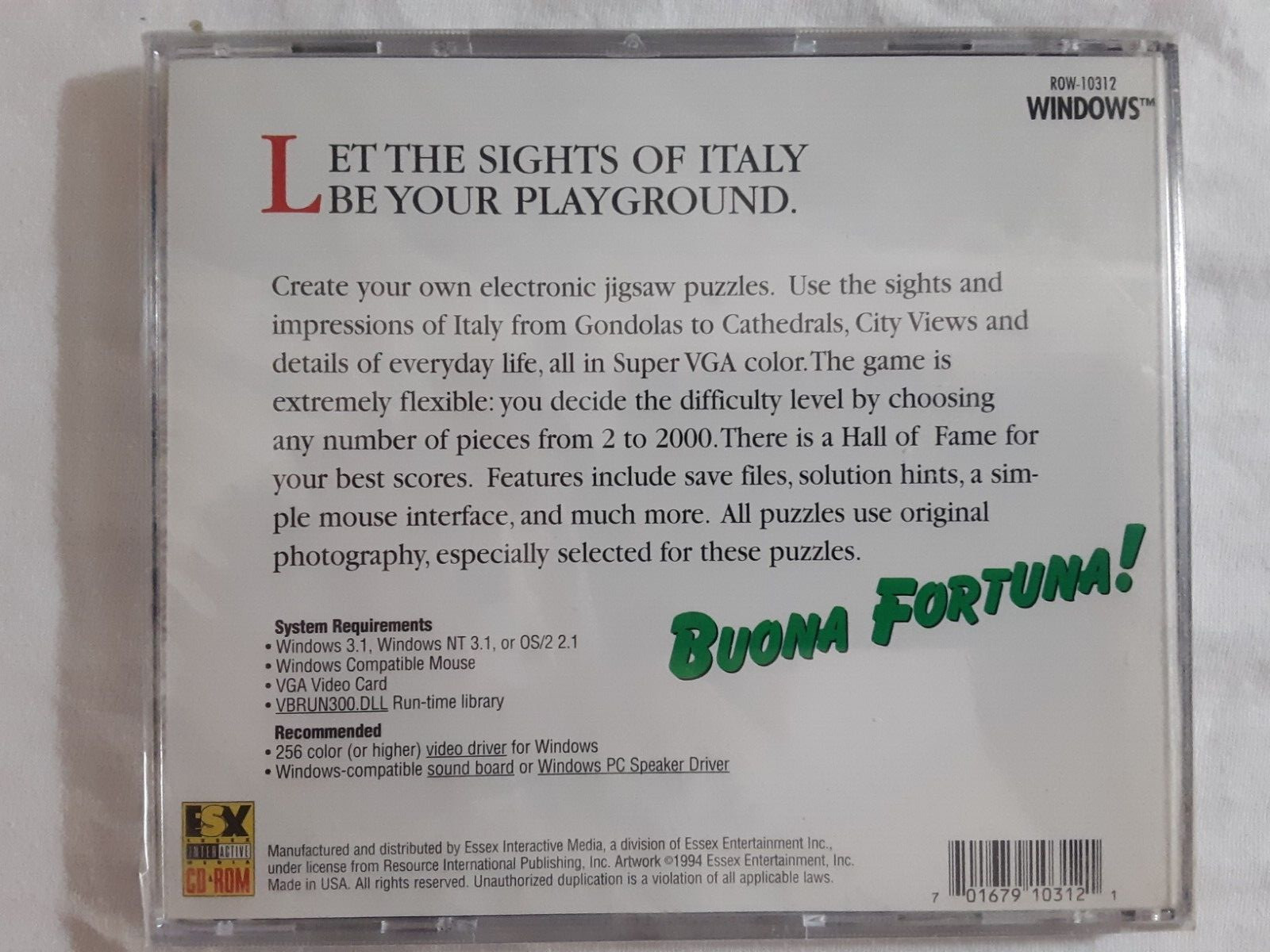 Cascoly Picture Puzzles Vol. 1 Italy retro 1994 CD-Rom create electronic jigsaw