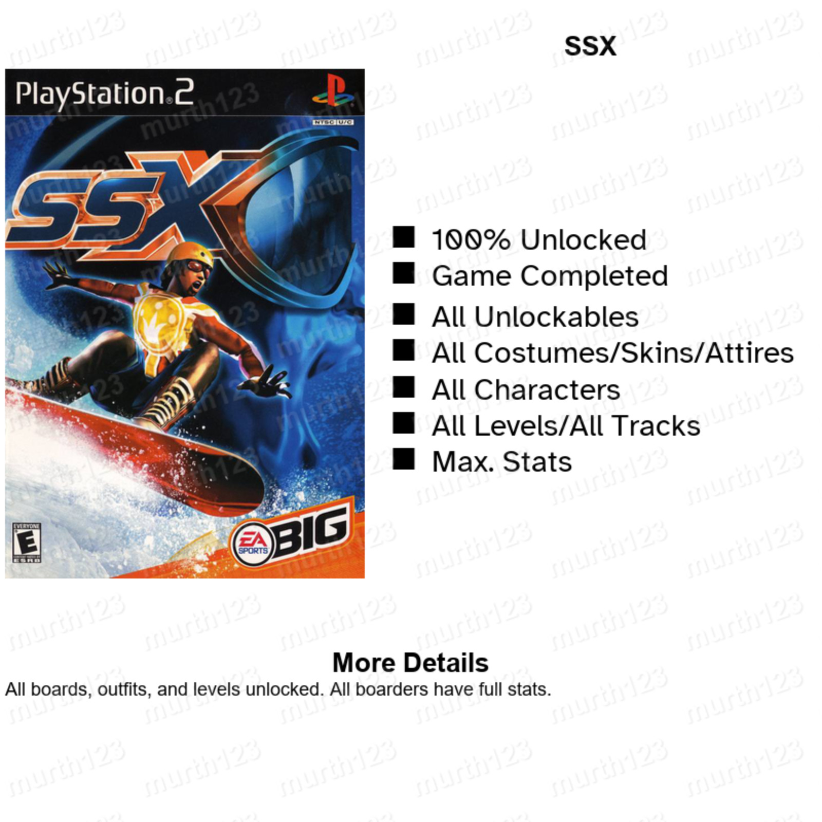 SSX Tricky 3 On Tour 1 2 3 4 PS2 Memory Card Unlocked Save Beaten Complete 100%