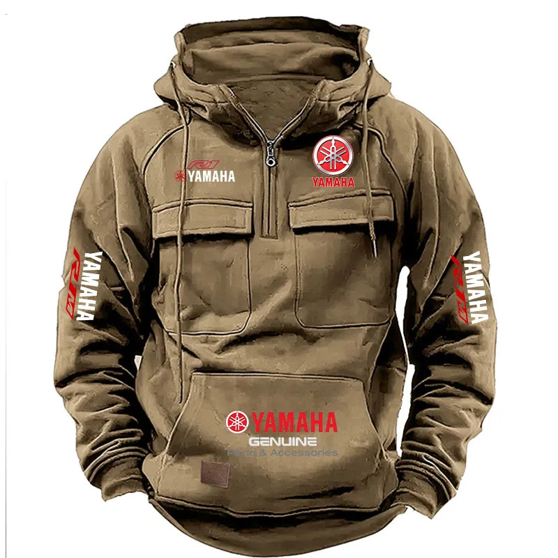 2026 New YAMAHA logo Motorcycle Racing Race Retro Velvet Half Zipper Hoodie Men
