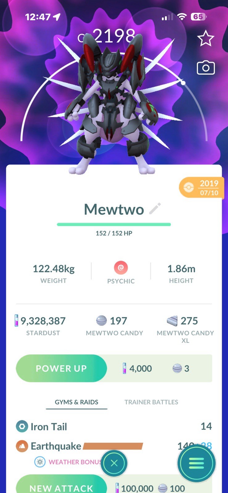 Pokemon Armored Mewtwo Guarenteed Lucky Go Unregistered 500k-1mil Dust