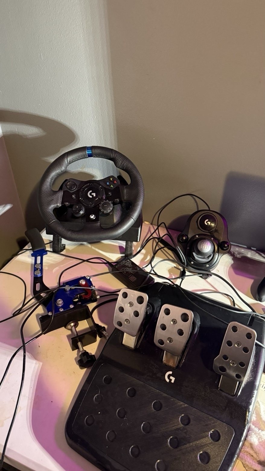 Logitech G923 Racing Wheel and Pedals, G923 Shifter, Custom Handbrake