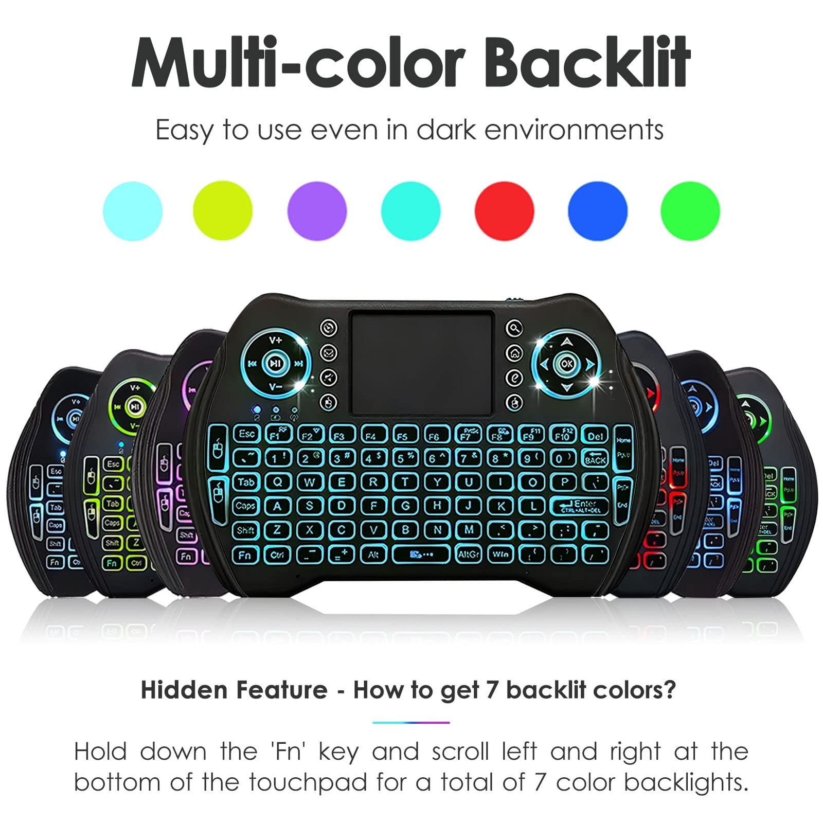 BL Mini Keyboard Wireless with Touchpad and Mouse Keyboard, Multi-color