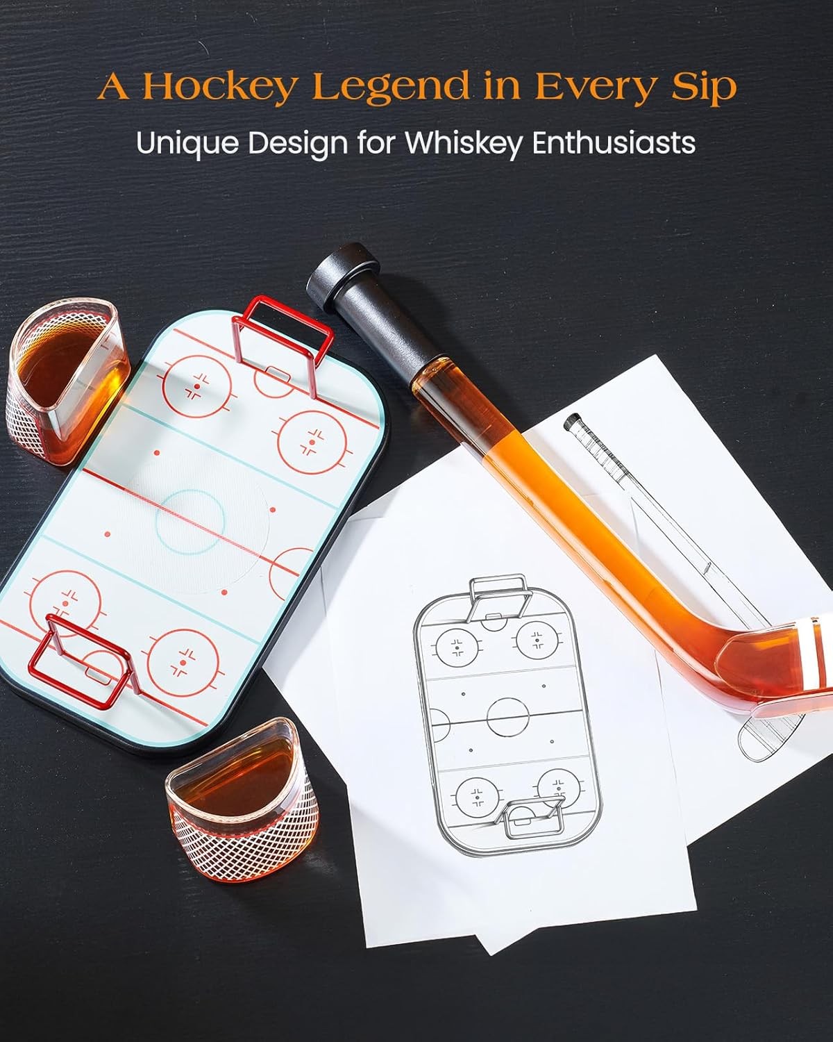Ice Hockey Whiskey Decanter Set W/ 2 Hockey Goal Glasses Unique Ice Hockey Gift