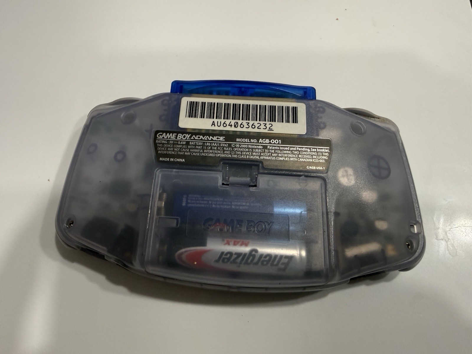 Nintendo Game Boy Advance AGB-001 Glacier Clear Handheld System Great Condition