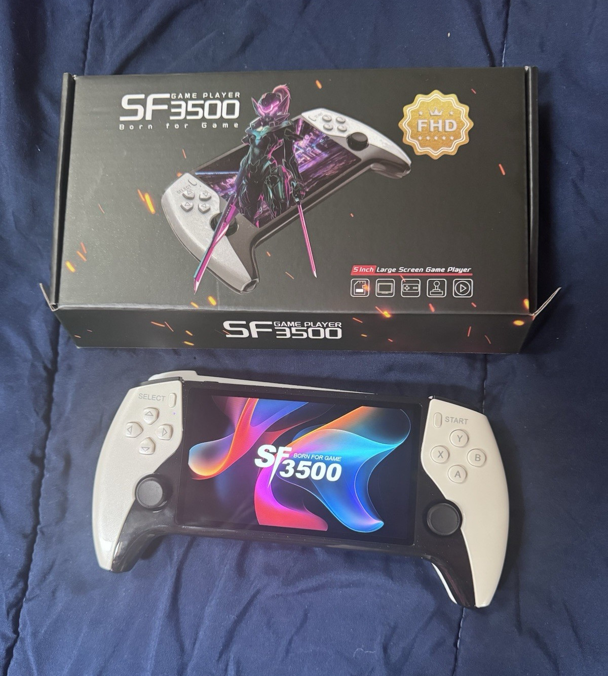 SF3500 Handheld Game System Built-In Games 5in IPS 1080p FHD HDMI Black/White