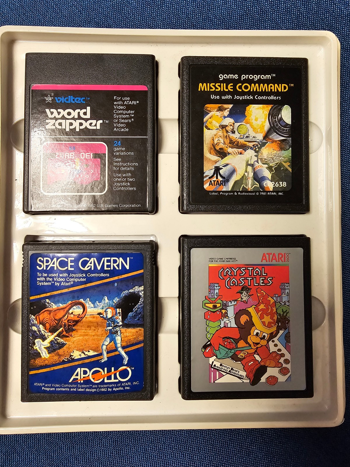 Vintage ATARI 8 Game Program Cartridge Storage Case Light Brown – With 8 Games