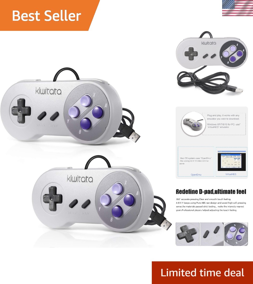 2X Classic SNES USB Controller for PC Gamings, Retro SNES Wired USB Game Emul…