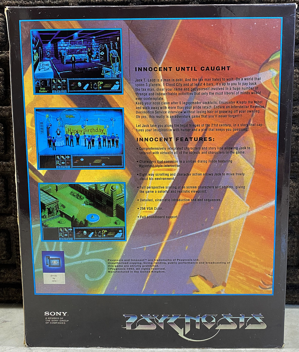 Innocent Until Caught (1993 Psygnosis, IBM 3.5″ disks) PC Big Box – VERY GOOD!