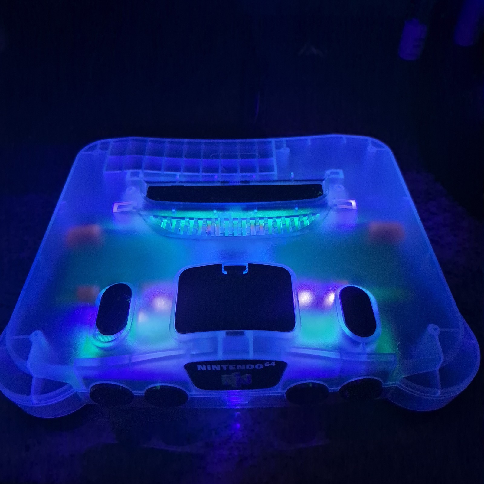 Custom N64 Translucent Shell W/ UV LEDs, Fan, Wireless Controller/ HDMI Adapters