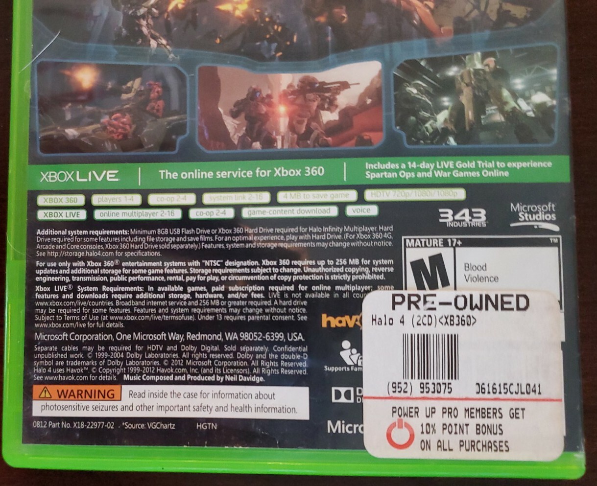 Halo 4 (2 Disc Set Microsoft Xbox 360, 2012 343 Industries) Complete VGC