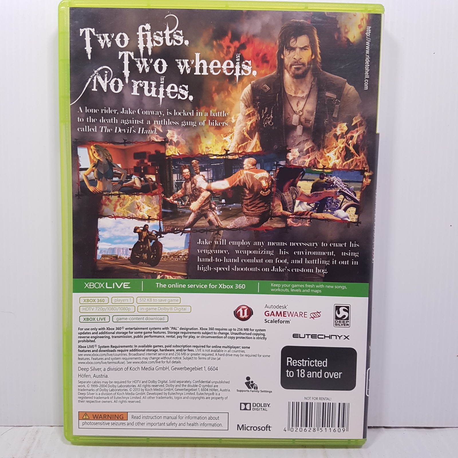 Ride to hell: Retribution (Xbox 360, 2004, R18+) Complete with manual Eutechnyx