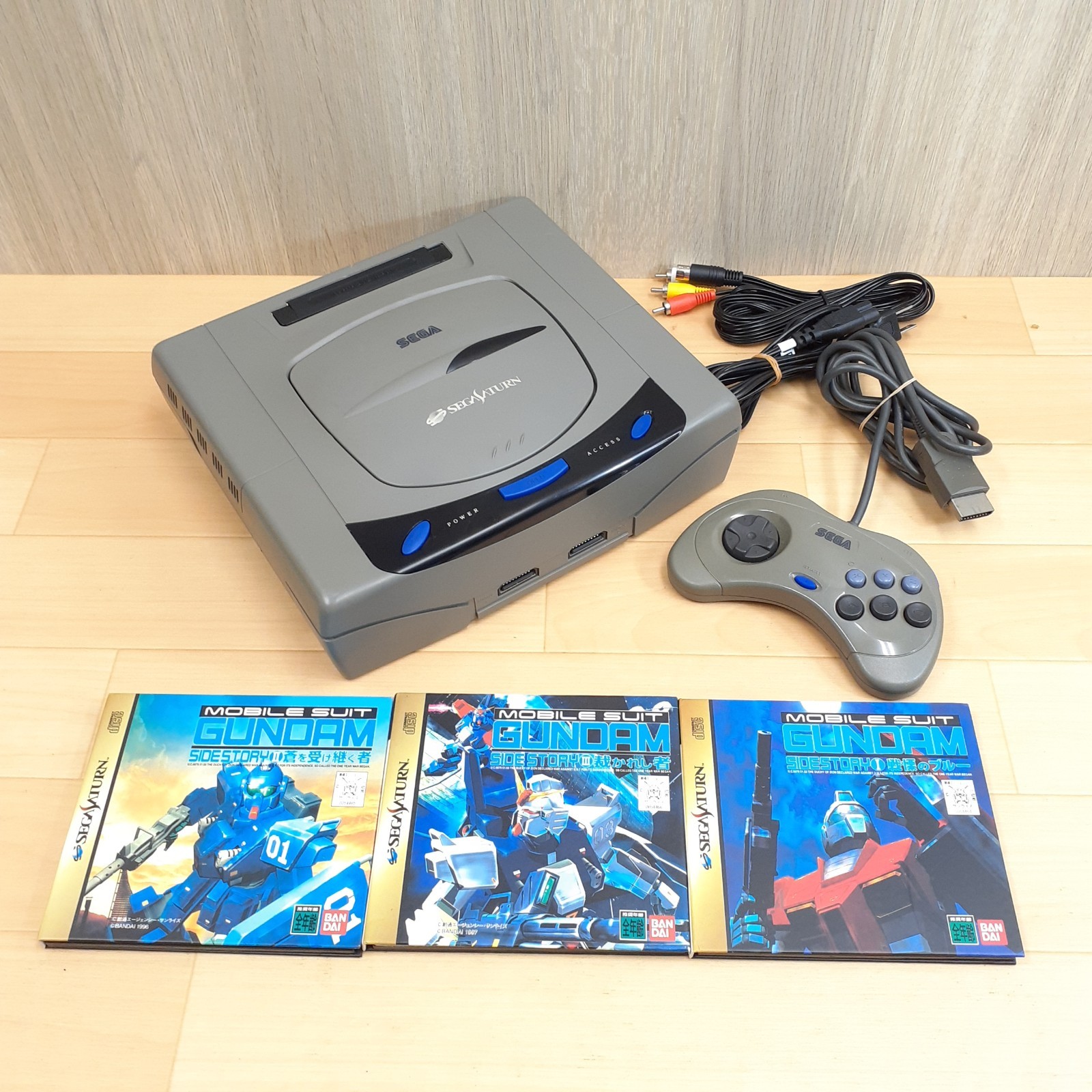 Japanese Sega Saturn Gray Console Bundle with 3 Games Mobil Suit Gundam Tested